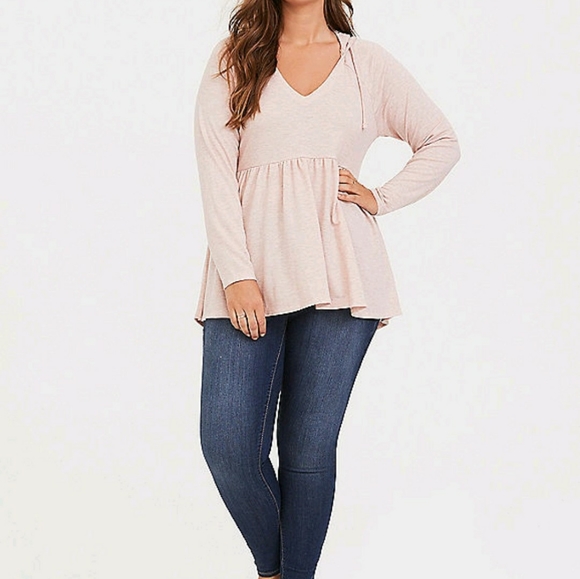 torrid Tops - Heather Pink Hooded Babydoll Sweatshirt